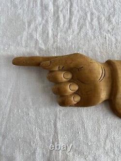 Hand carved advertising sign pointing hand display primitive americana decor