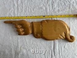 Hand carved advertising sign pointing hand display primitive americana decor