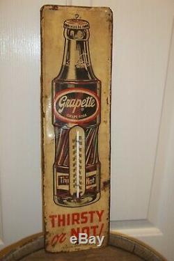 Htf Vintage Grapette Soda Advertising Wall Thermometer Metal Store Sign Display