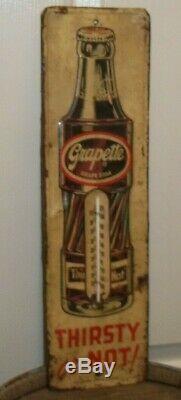 Htf Vintage Grapette Soda Advertising Wall Thermometer Metal Store Sign Display