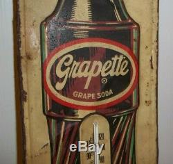 Htf Vintage Grapette Soda Advertising Wall Thermometer Metal Store Sign Display