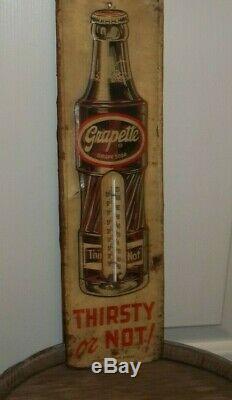 Htf Vintage Grapette Soda Advertising Wall Thermometer Metal Store Sign Display