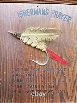 Huge FLY Fishing Lure 50s-60 Store Advertise Wood GLEN EVANS IDAHO Display 14x16