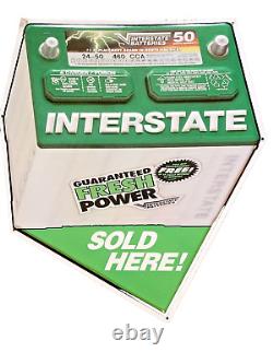 INTERSTATE BATTERY Store Display Sign Gas Station Repair Shop Embossed Ad Oil