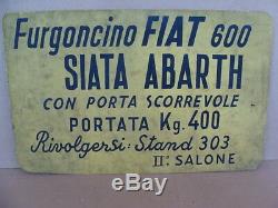 Insegna Furgoncino Fiat 600 Siata Abarth Cartello Salone Auto Epoca Old Sign