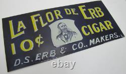 LA FLOR DE ERB 10c CIGAR Antique Embossed Tin Store Display Ad Sign Nat'l Co O