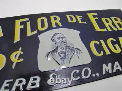 LA FLOR DE ERB 10c CIGAR Antique Embossed Tin Store Display Ad Sign Nat'l Co O