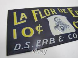 LA FLOR DE ERB 10c CIGAR Antique Embossed Tin Store Display Ad Sign Nat'l Co O