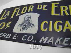 LA FLOR DE ERB 10c CIGAR Antique Embossed Tin Store Display Ad Sign Nat'l Co O