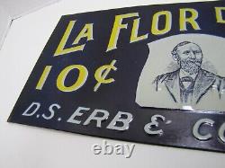 LA FLOR DE ERB 10c CIGAR Antique Embossed Tin Store Display Ad Sign Nat'l Co O