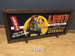 LEVI'S Banner Wooden Display Sign Style Store Cowboy Promo Vintage