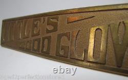 LITTLE'S GOOD GLOVES Antique Brass Store Display Sign TORREY RB WORKS BATH MAINE
