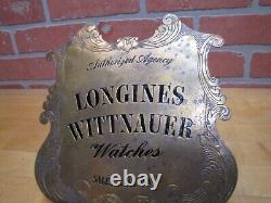 LONGINES WITTNAUER WATCHES Original Old Brass Store Display Advertising Sign
