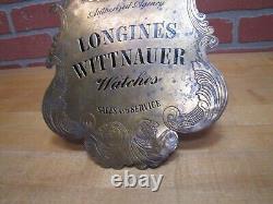LONGINES WITTNAUER WATCHES Original Old Brass Store Display Advertising Sign