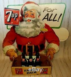 Large Vintage 1950s 7 Up Advertising Santa Christmas Store Sign Display Soda Pop