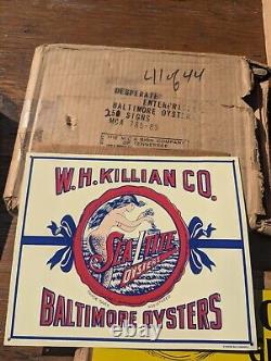 MAKE OFFER! Mermaid Baltimore Oysters Risque Girl Tin Sign NOS WithWax Paper