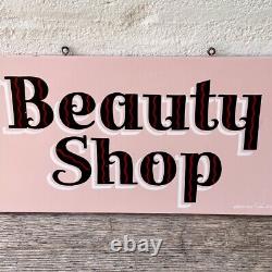 Mid Century Vintage Beauty Shop Sign Old Hand Painted Wood Pink Store Display