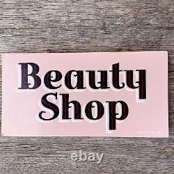 Mid Century Vintage Beauty Shop Sign Old Hand Painted Wood Pink Store Display