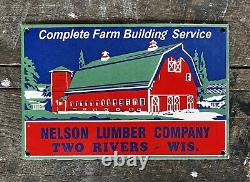 NELSON LUMBER COMPANY, Two Rivers, Wisconsin, Porcelain Store Sign, 7.5 x 11.5