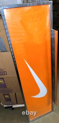 NIKE Swoosh Logo Retail Store Advertise Metal Chrome Display Orange Sign Fixture