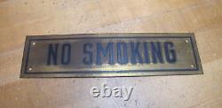 NO SMOKING Sign Old Brass & Black Impressed Lettering Store Display Shop Safety