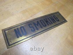 NO SMOKING Sign Old Brass & Black Impressed Lettering Store Display Shop Safety