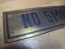 NO SMOKING Sign Old Brass & Black Impressed Lettering Store Display Shop Safety