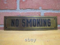 NO SMOKING Sign Old Brass & Black Impressed Lettering Store Display Shop Safety