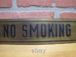 NO SMOKING Sign Old Brass & Black Impressed Lettering Store Display Shop Safety