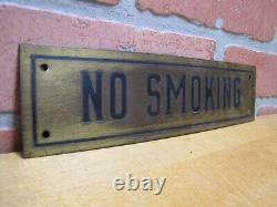 NO SMOKING Sign Old Brass & Black Impressed Lettering Store Display Shop Safety