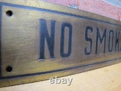 NO SMOKING Sign Old Brass & Black Impressed Lettering Store Display Shop Safety