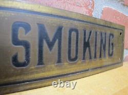 NO SMOKING Sign Old Brass & Black Impressed Lettering Store Display Shop Safety