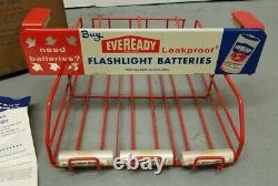 NOS in BOX Antique Vintage Tin Eveready Flashlight Battery Display Shelf sign