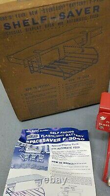 NOS in BOX Antique Vintage Tin Eveready Flashlight Battery Display Shelf sign