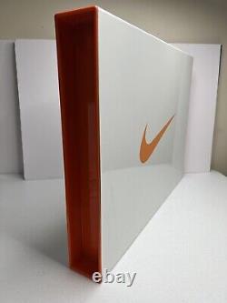 Nike Branded Metal Shoe Store Sign Display White With Orange Swoosh Logo Vintage