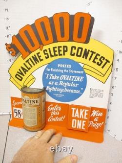 OVALTINE 1930s $10,000 sleep contest drink mix can store display sign