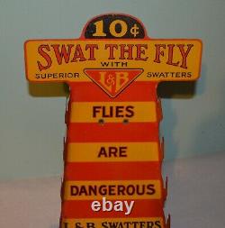 Old Antique Swat The Fly L&B Swatter Advertising Store Display Holder Sign