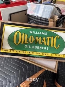 Old Oil O Matic REVERSE PAINTED GLASS Not Porcelain SIGN General Store Display