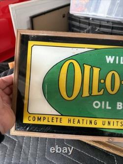 Old Oil O Matic REVERSE PAINTED GLASS Not Porcelain SIGN General Store Display