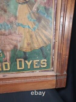 Old ca. 1900 Diamond Dyes General Store Display Wood Cabinet Door & Tin Sign