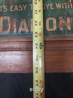 Old ca. 1900 Diamond Dyes General Store Display Wood Cabinet Door & Tin Sign