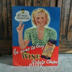 Orig. /Rare! 1938 WISE POTATO CHIP COMPANY Easel-Back Store Display Sign