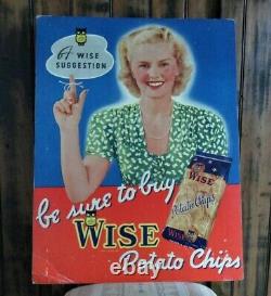 Orig. /Rare! 1938 WISE POTATO CHIP COMPANY Easel-Back Store Display Sign