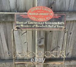 Orig Store Display 1930s HILLERICH & BRADSBY Louisville Slugger Bat Rack Sign