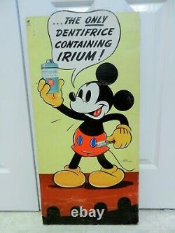 Original Mickey Mouse Pepsodent Tooth Powder Store Display Sign 1937
