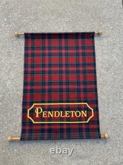 PENDLETON Woolen Mills Store Display Plaid Wool Banner Wood Sign Vtg Portland OR