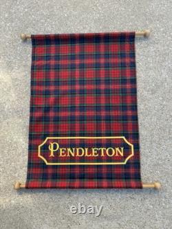 PENDLETON Woolen Mills Store Display Plaid Wool Banner Wood Sign Vtg Portland OR
