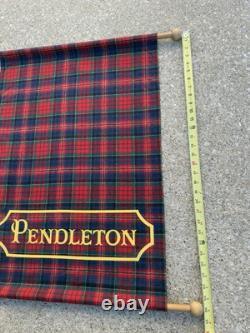 PENDLETON Woolen Mills Store Display Plaid Wool Banner Wood Sign Vtg Portland OR