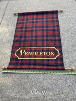 PENDLETON Woolen Mills Store Display Plaid Wool Banner Wood Sign Vtg Portland OR