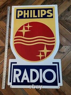 Philips Radio Store Display Advertizing Sign Double Sided Enamel Die Cut 36x21